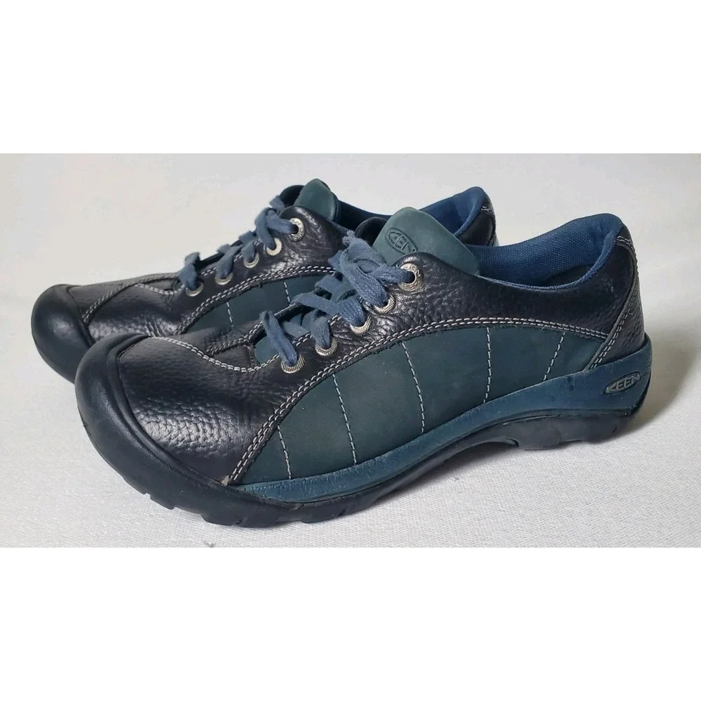 Keen Presidio Womens 8.5 Black Blue Leather Comfort Walking Shoes Oxford 1004768
